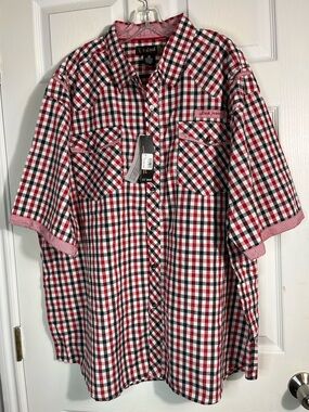 NWT Link Men's Short-Sleeve Red & Black Plaid Shirt 4X